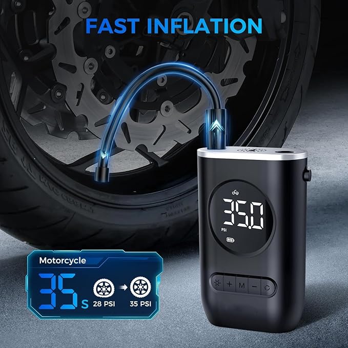 Portable Digital Tire Inflator Air Pump (Rechargeable) منفاخ هواء رقمي محمول للإطارات (قابل لإعادة الشحن)
